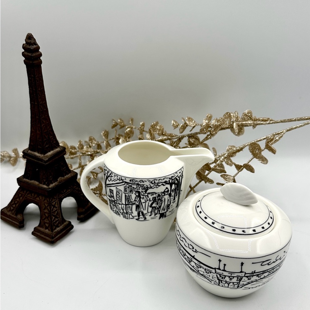 🕶️ HP! Mikasa Paris France Creamer and Sugar. Parisian Scenes - Picture 2 of 15